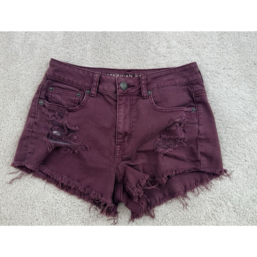 American Eagle Outfitters High Rise Stretch Cutoff Shorts - Maroon 4